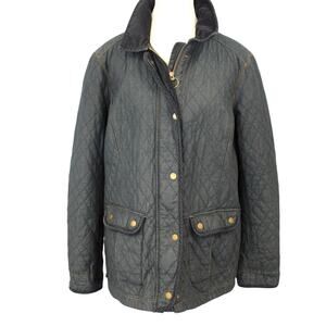 LLBean Women’s Blue Corduroy Collar Lined Misses Coat Quilted Barn Jacket Sz L